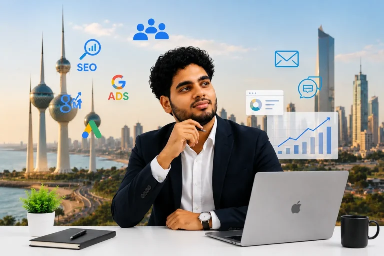 a photo of digital marketer in kuwait working in the laptop