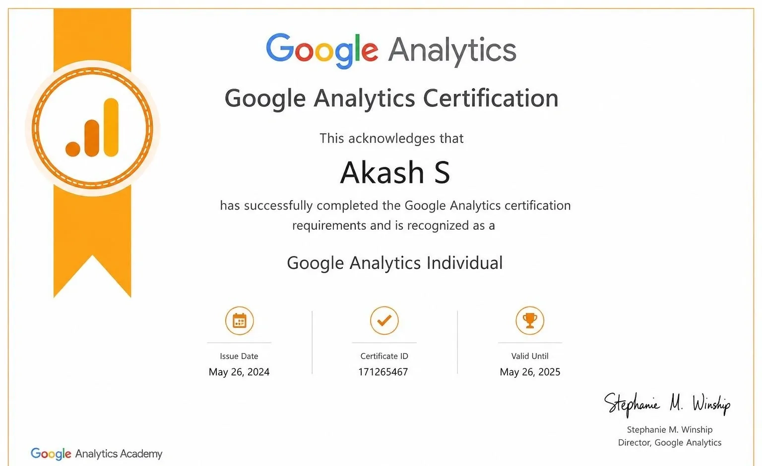 a photo of google analytics certificate