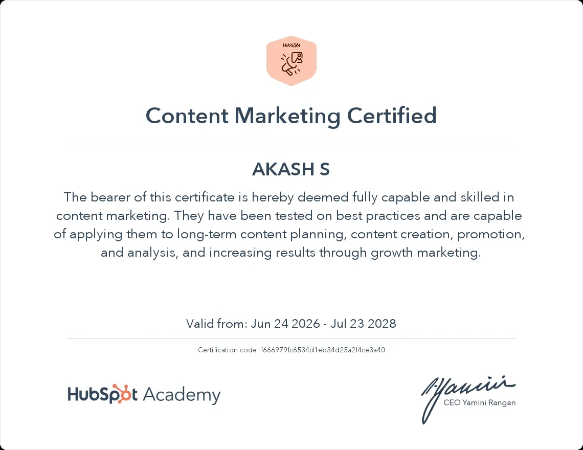 a photo of content marketing certificate
